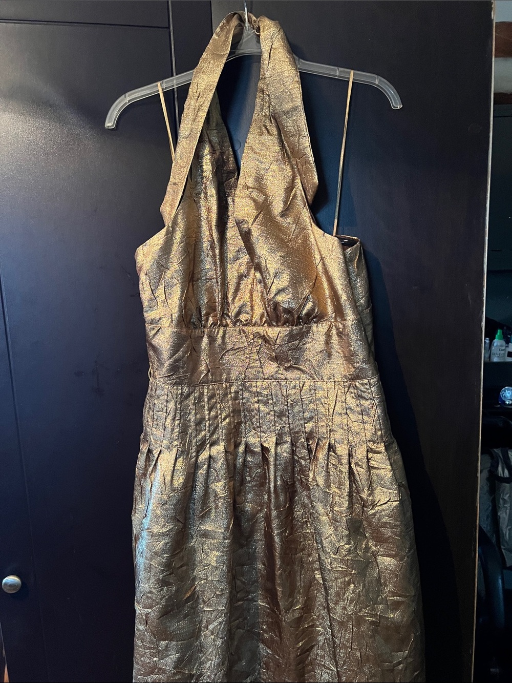 Liz Claiborne Metallic Gold One-Shoulder Halter Dress